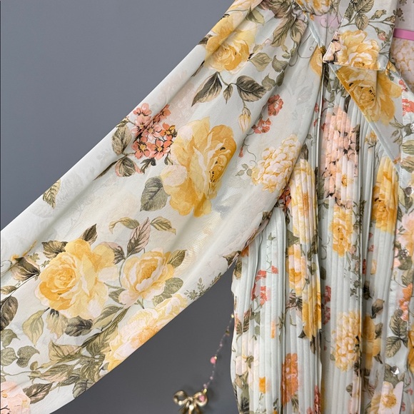 Violetta Botanical Blouse | Wide Bishop Sleeves Floral Blouse in Sea Green Color - Picture 7 of 11